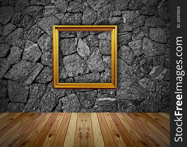 Empty frame in a room against a white brick wall
