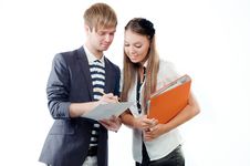 Young Man Explaining Something To Young Woman Royalty Free Stock Image Young Man Explaining Something To Young Woman Royalty Free Stock Image
