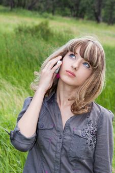 Schoolgirl Speaks By Mobile Phone Stock Photo Schoolgirl Speaks By Mobile Phone Stock Photo