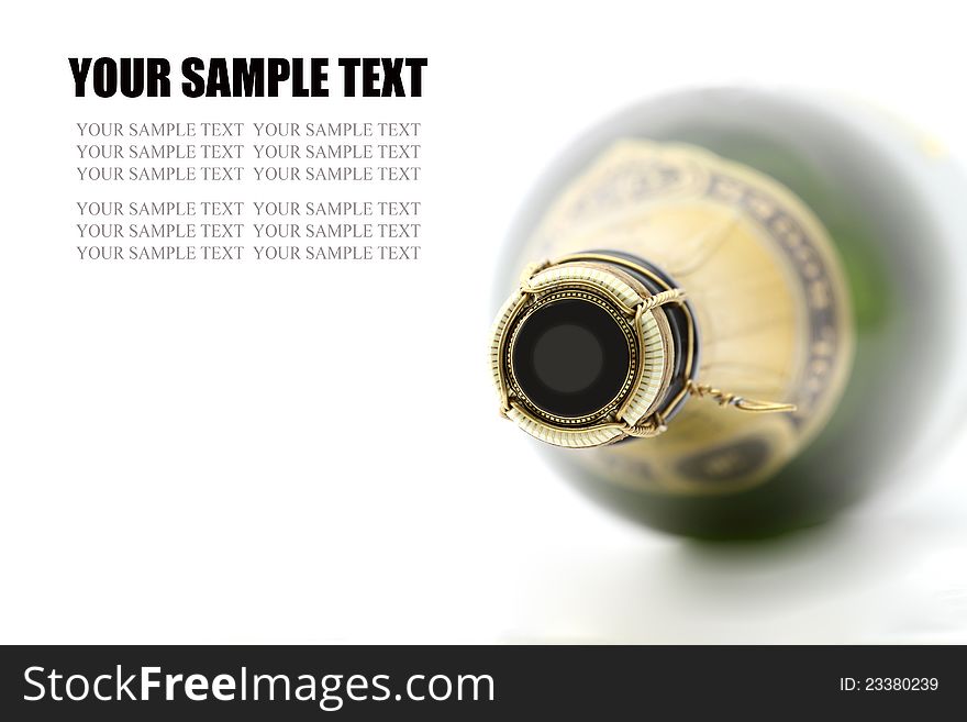 Champagne bottle on white background