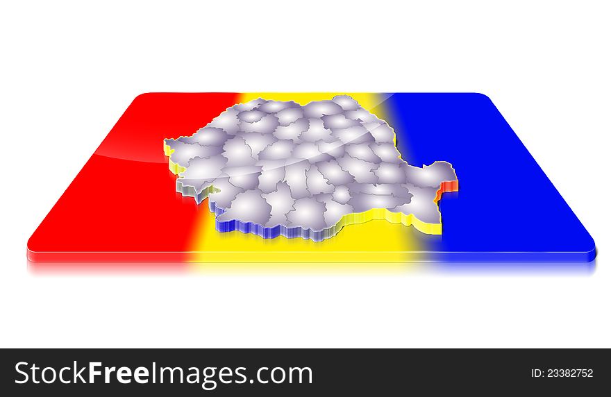 A simple 3D map of Romania on a 3d flag