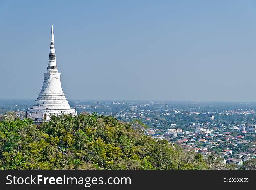View of White pagoda on top of hill