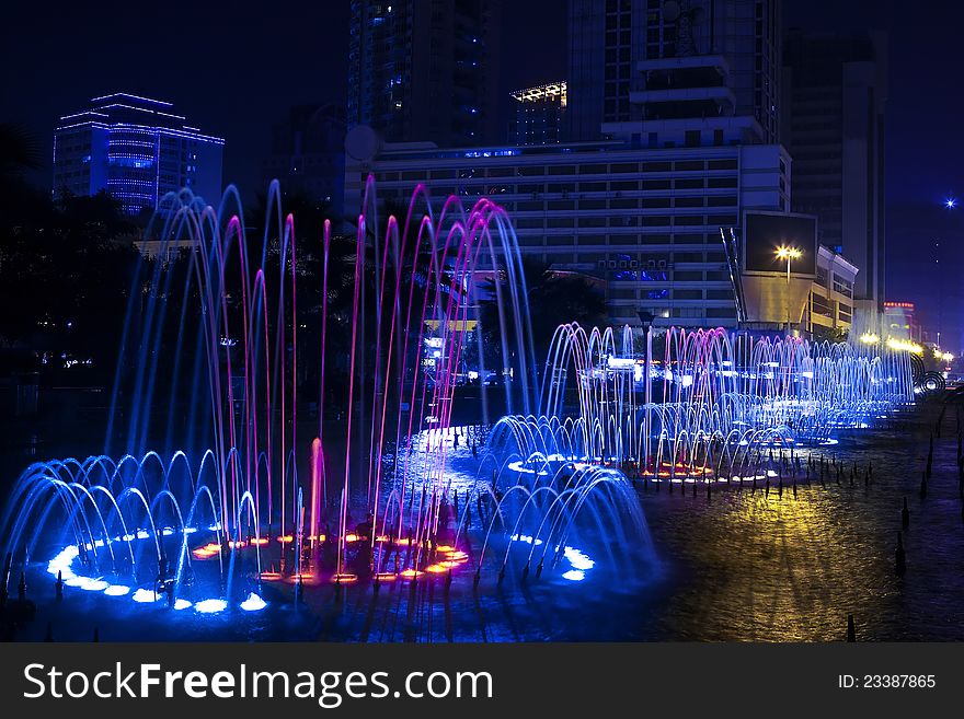 The music fountain in the square. The music fountain in the square