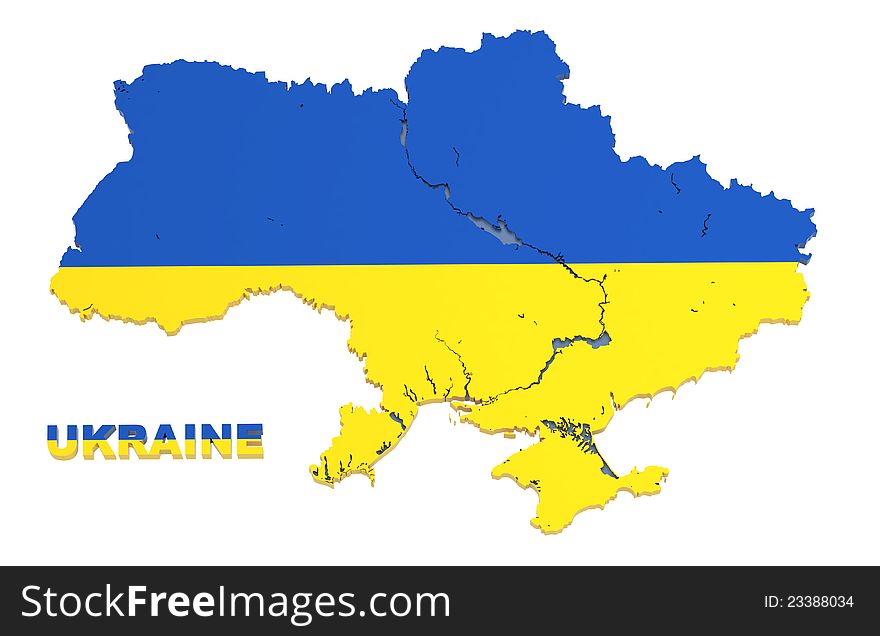 Ukraine, map with flag, isolated, clipping path