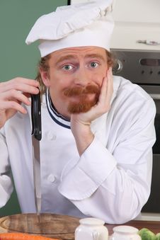 Young Chef Thinking For Prepare Lunch Stock Images Young Chef Thinking For Prepare Lunch Stock Images