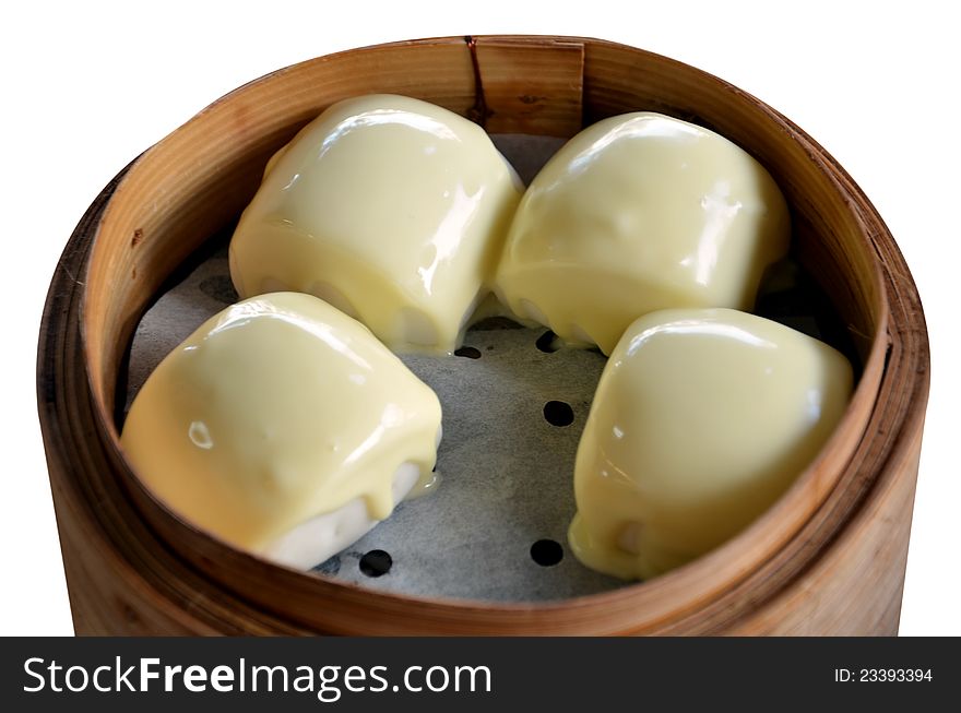 Chinese steamed cheese on mini buns , dim sum. Chinese steamed cheese on mini buns , dim sum