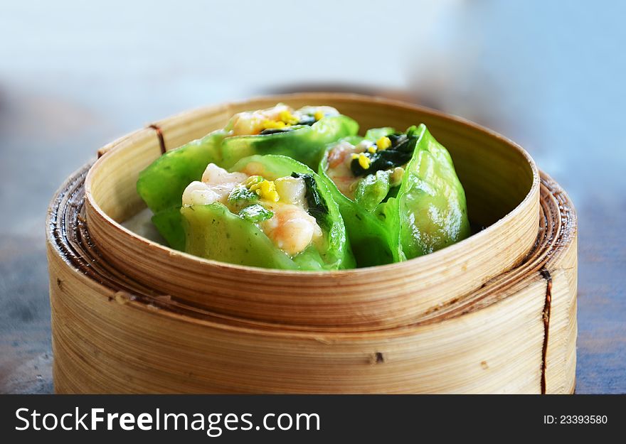Spinach dumpling with shrimp  , Asian food. Spinach dumpling with shrimp  , Asian food