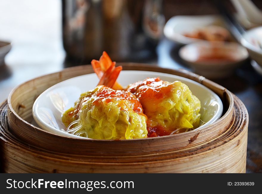 Steamed shrimp dumplings dim sum , cellophane noodle and delicious sauce. Steamed shrimp dumplings dim sum , cellophane noodle and delicious sauce