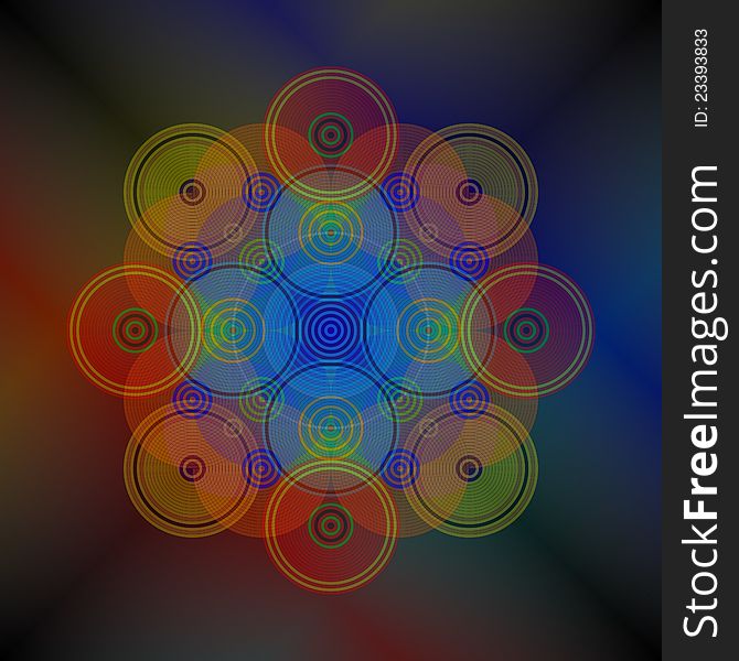 Colorful pattern of circles on a dark background
