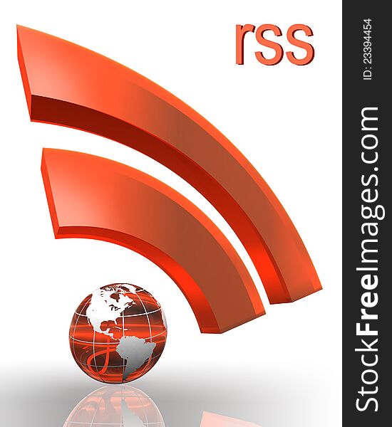 Rss orange red symbol with earth globe clipping path included. Rss orange red symbol with earth globe clipping path included