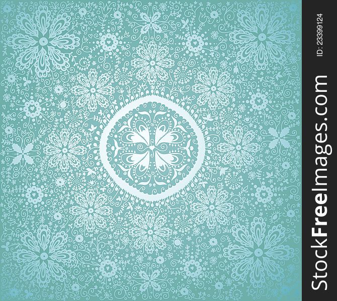 Field flowers fantasy pattern with abstract paisley elements in white and light emerald green tones. Vector illustration. Field flowers fantasy pattern with abstract paisley elements in white and light emerald green tones. Vector illustration