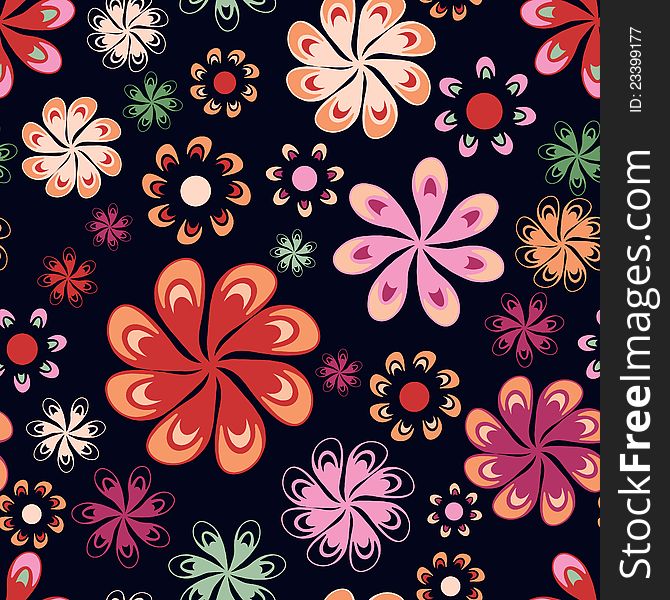 Multicoloured flowers seamless pattern