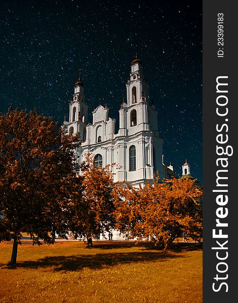 The Orthodox Church under the starry sky. The Orthodox Church under the starry sky