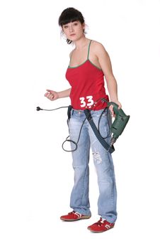 Tired Woman With A Drill Stock Images Tired Woman With A Drill Stock Images