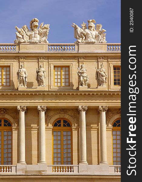 Chateau de Versailles - facade details with sculptures