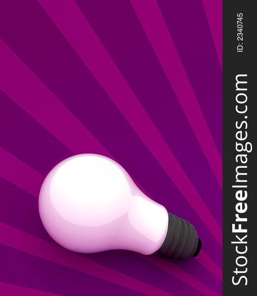 A bulb on purple stripes background. A bulb on purple stripes background