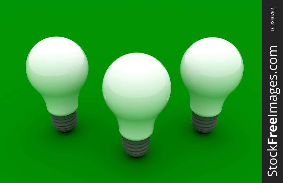 Three white bulbs on a green background