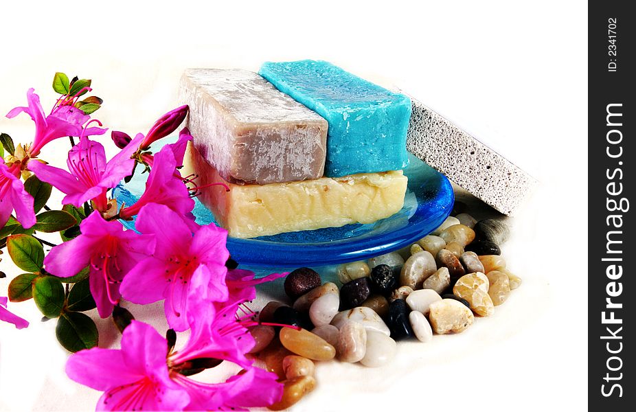 Soap and spa products isolated on white