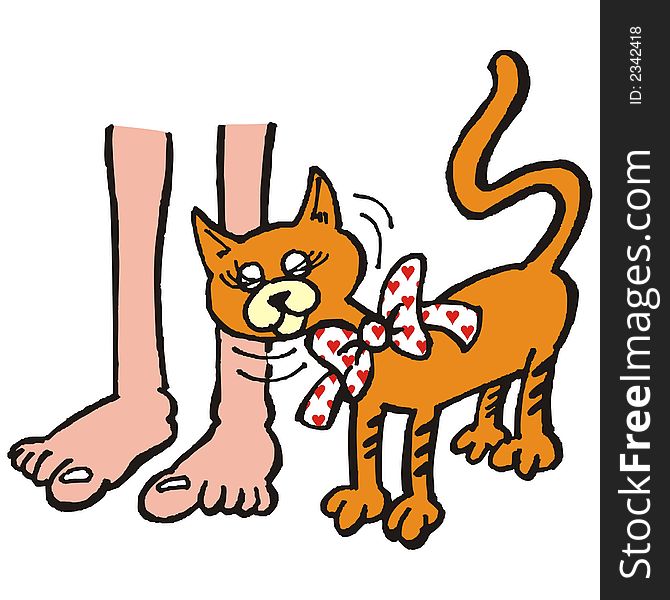 Art illustration: female cat and foot