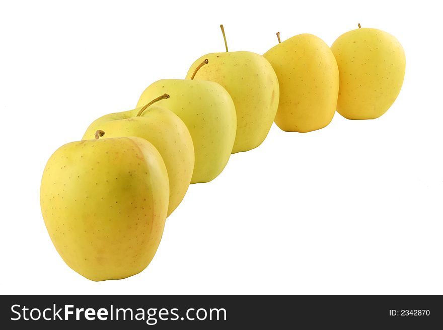 Yellow apples set on a white background