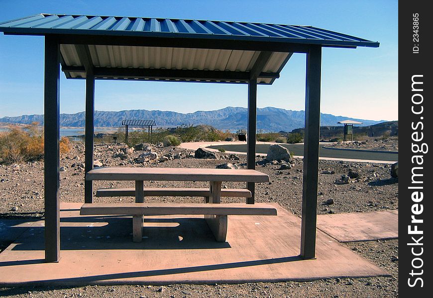 Sheltered picnic area at Lake Mead National Recreation Area, Nevada
