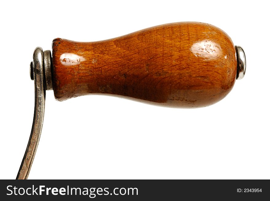 Old wooden handle on a lever isolated on white background