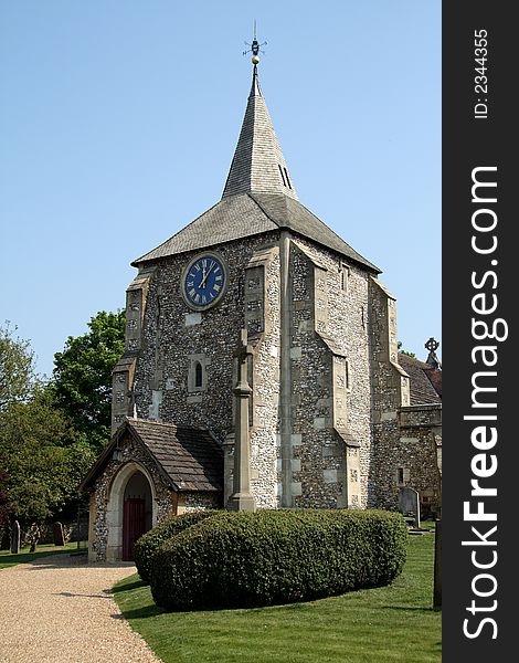 English Village Church with Clocktower and Steeple