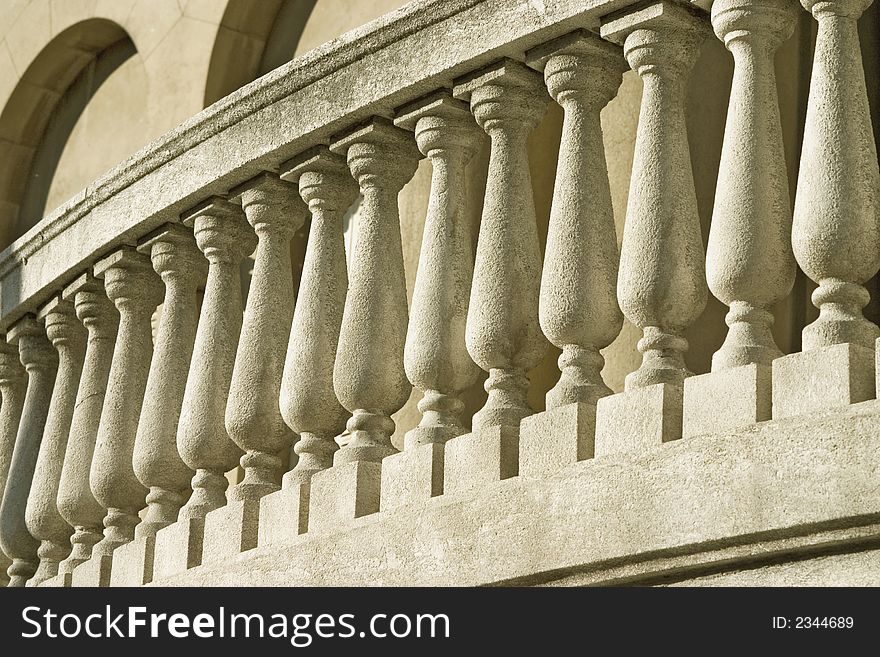 Close up detail of old stone balustrade.