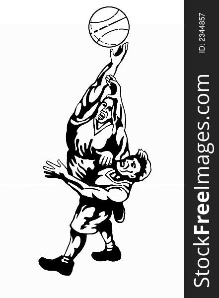 Illustration on two basketball players jumping for ball. Illustration on two basketball players jumping for ball