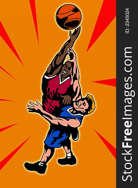 Illustration on 2 basketballer jumping for the ball. Illustration on 2 basketballer jumping for the ball.