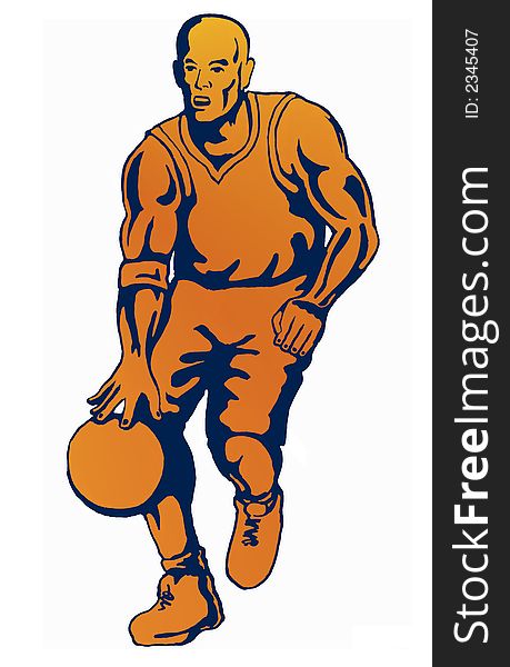 Illustration on basketball player dribbling ball. Illustration on basketball player dribbling ball