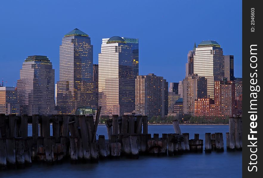 Lower Manhattan Skyline at Sunset