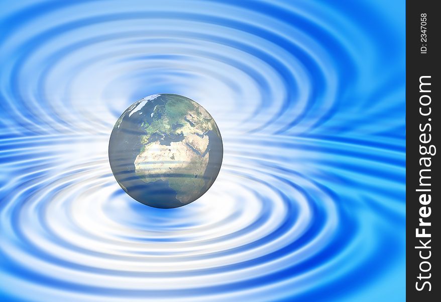 World concept between blue and white ripples. World concept between blue and white ripples