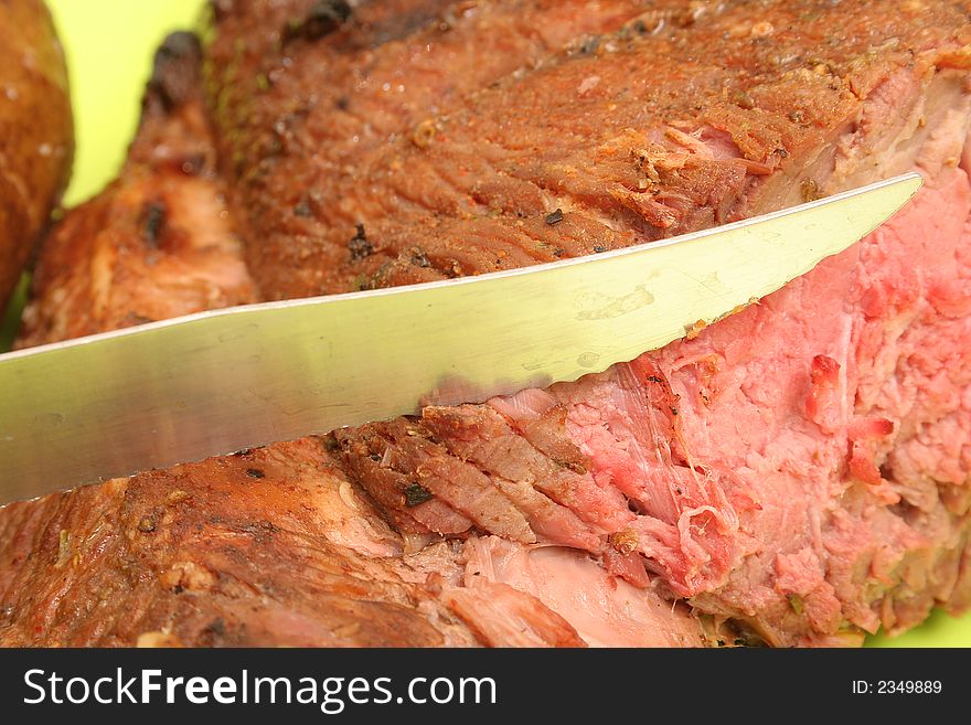 Picture of a cut steak upclose
