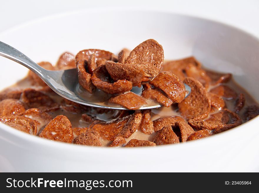 Close up of Chocolate cornflakes in cup