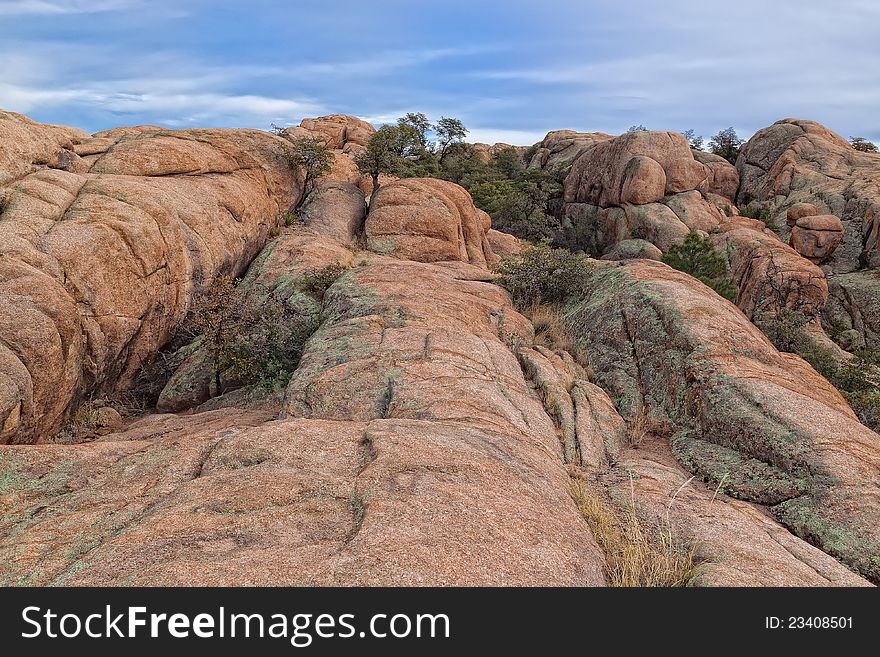 This is one of the numerous granite boulders of the Granite Dells, a popular climbing and hiking area in Prescott, AZ. This is one of the numerous granite boulders of the Granite Dells, a popular climbing and hiking area in Prescott, AZ