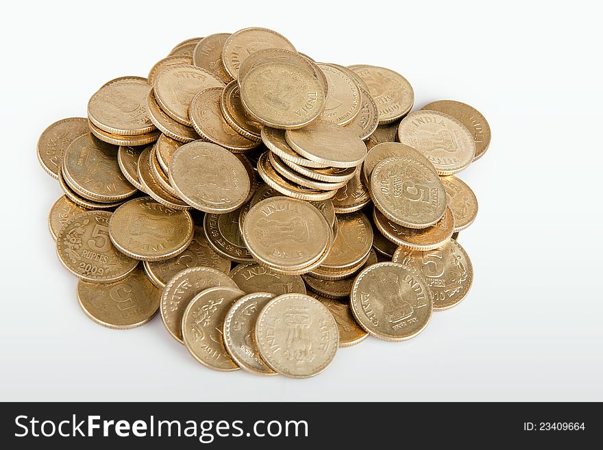 Pile of money (indian coin ) isolated on white background. Pile of money (indian coin ) isolated on white background