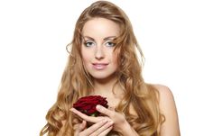 Ensual Beautiful Woman With Red Rose Stock Images