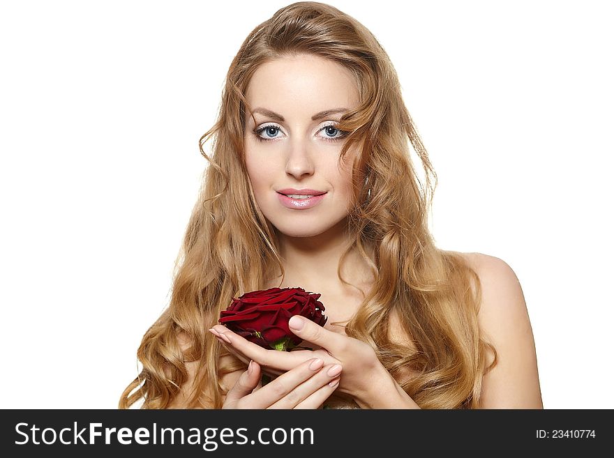 Ensual beautiful woman with red rose