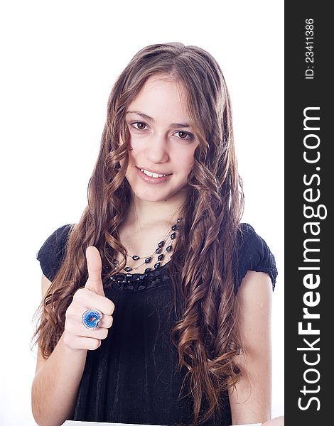 Girl Showing OK Hand Sign Smiling Happy