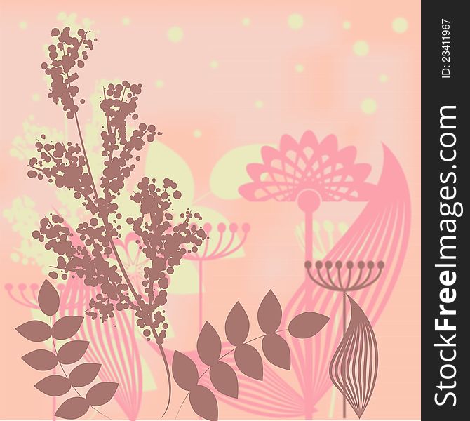 Pink botanical background with plants. Pink botanical background with plants