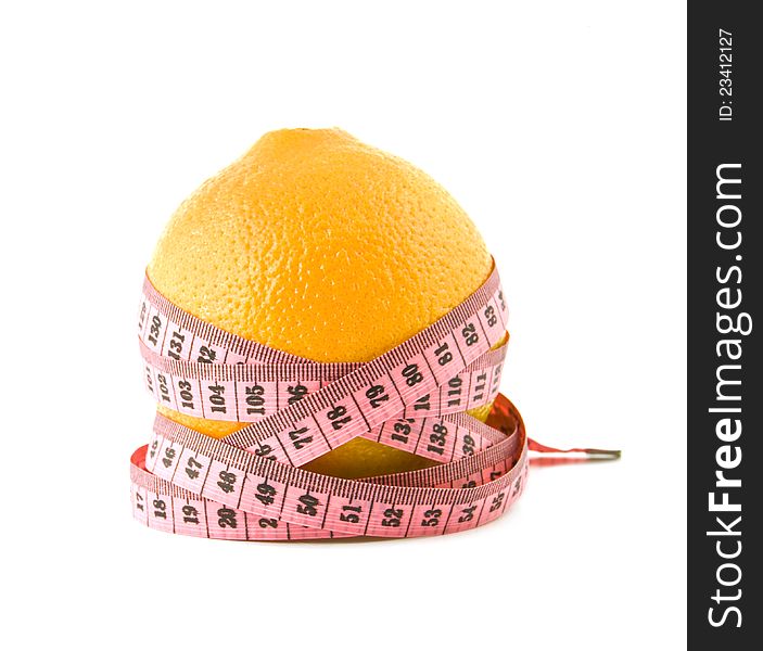 Orange is tied around by a centimetre on a white background