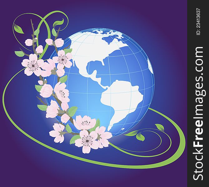 Vector illustration of planet with sakura flowers. Vector illustration of planet with sakura flowers