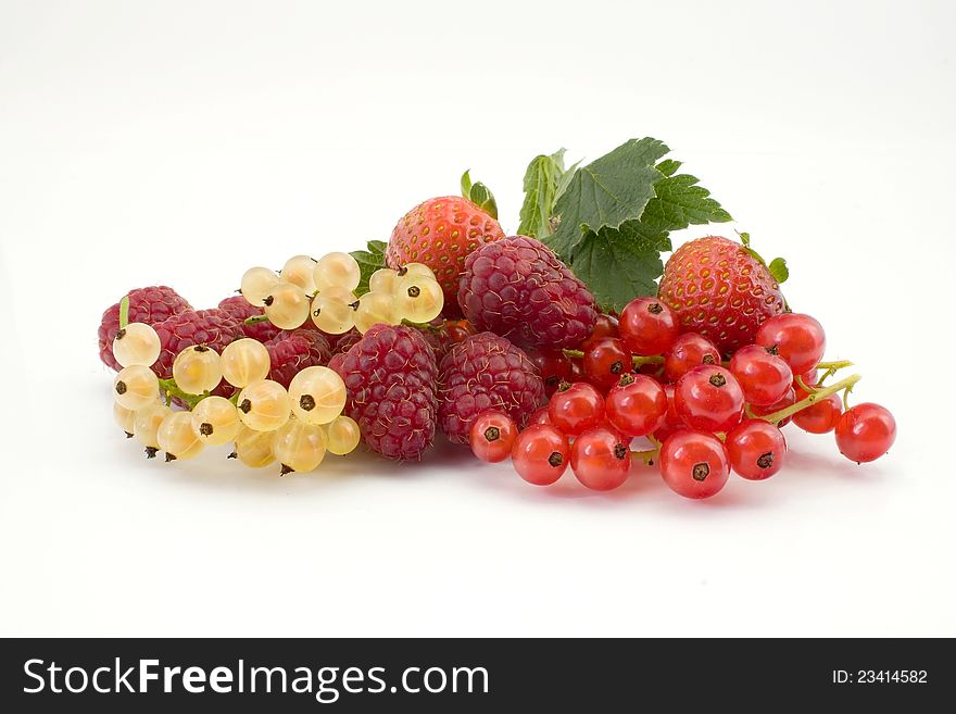 Mixture of fruits on white background