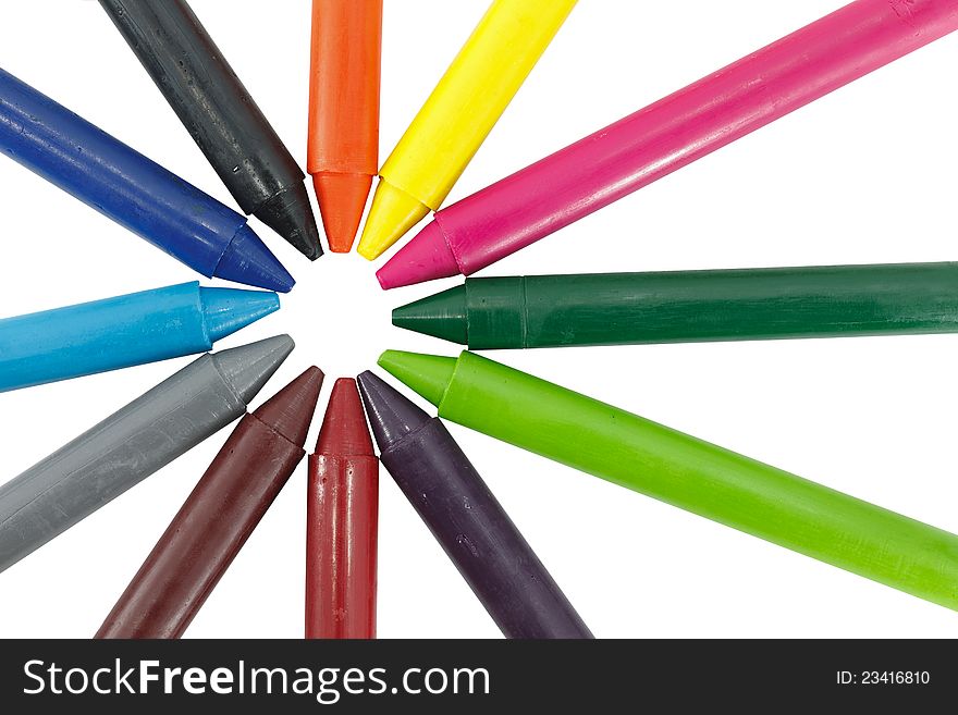 Colored crayons isolated on white with clipping path