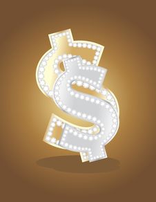 Shining Golden And Silver Dollar Sign Royalty Free Stock Photo