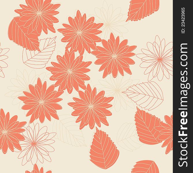 Seamless autumn pattern with leafs and flowers