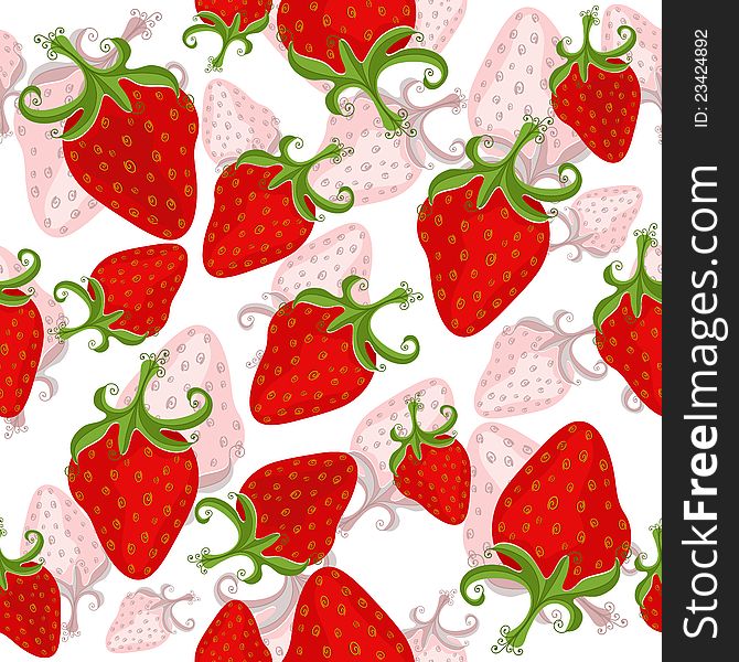 Seamless white floral pattern with red strawberries(vector). Seamless white floral pattern with red strawberries(vector)