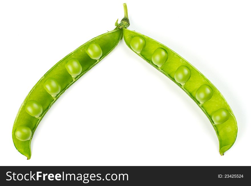 Fresh green pea pod isolated on white background