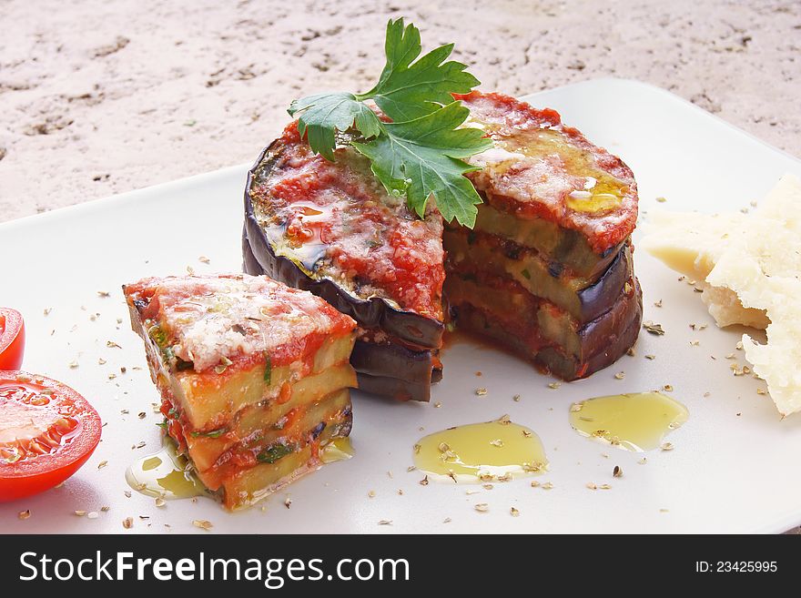 Italian Parmigiana Whit Eggplant End Tomato